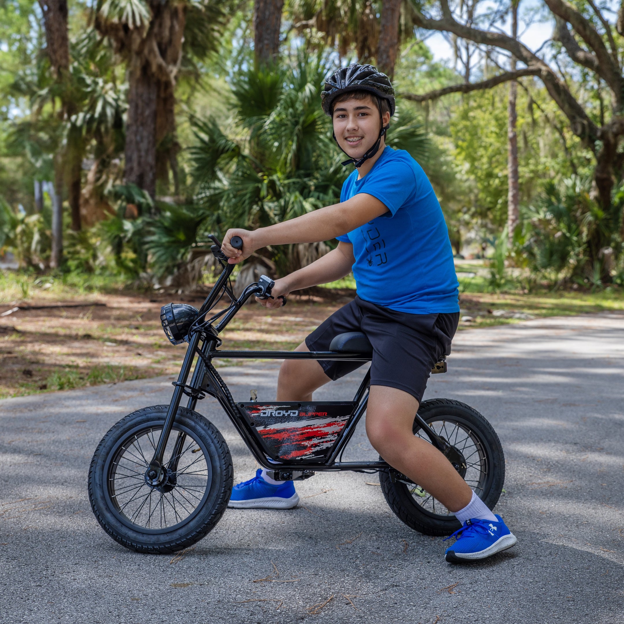 Young adult on Droyd electric bicycle