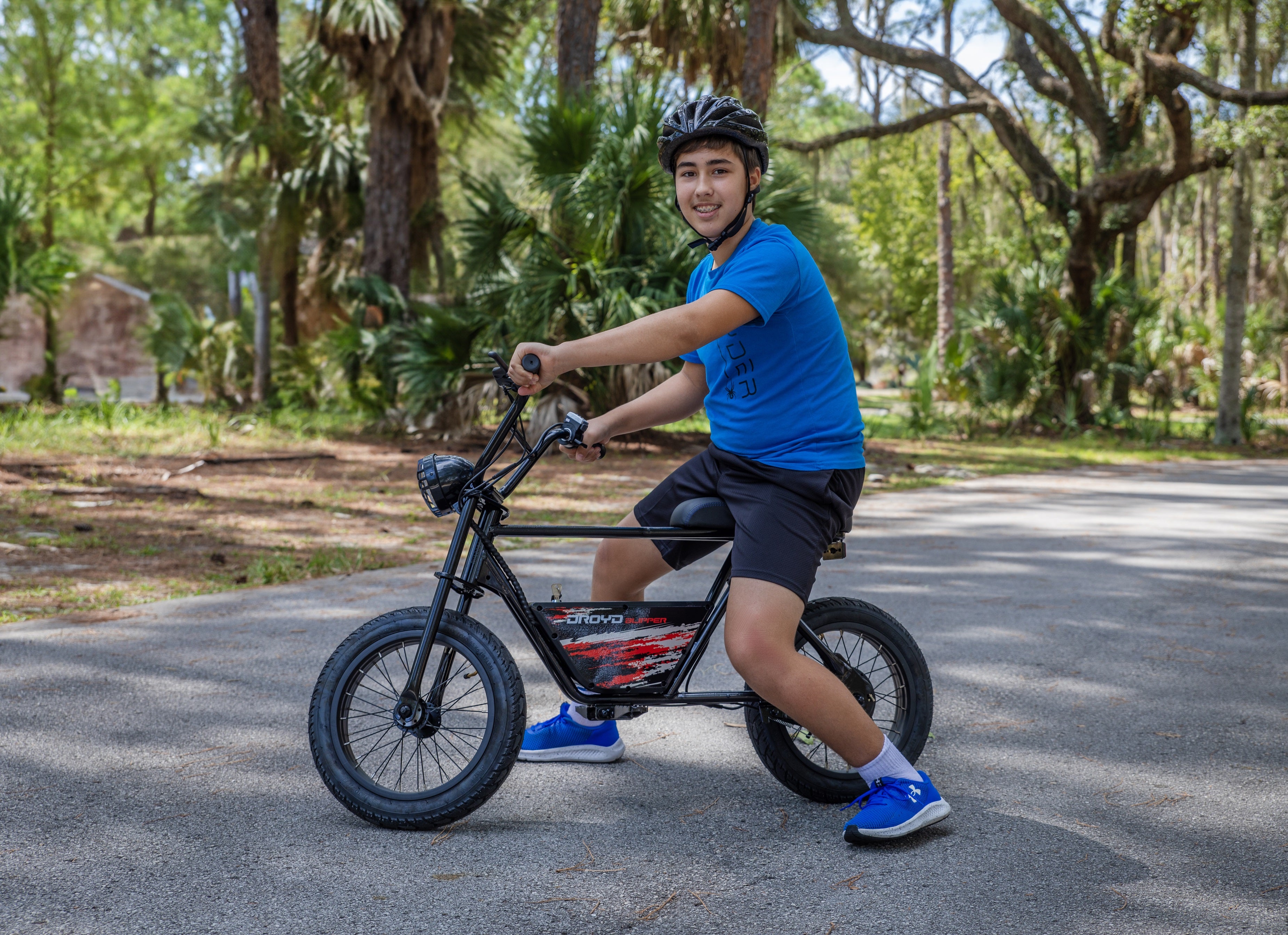 Young adult on Droyd electric bicycle